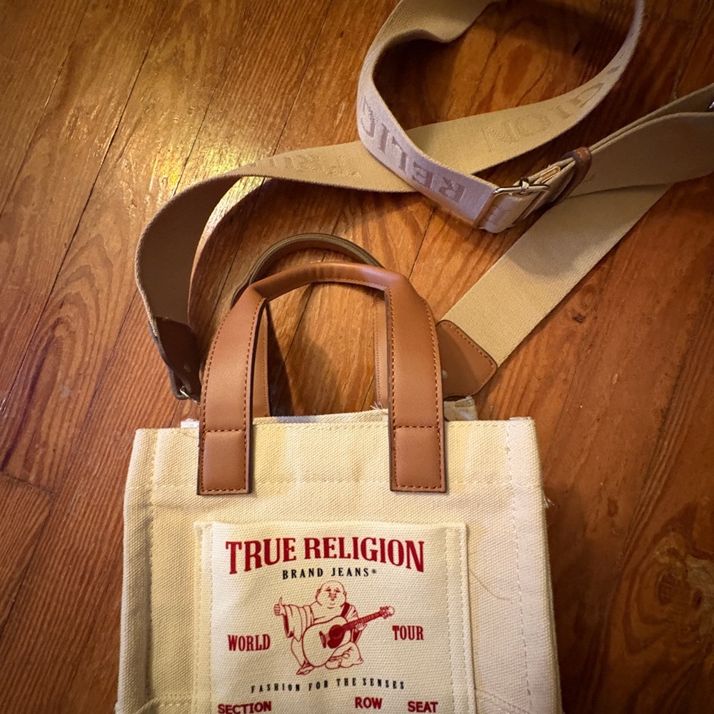 True Religion Cream and Brown Messenger Bag